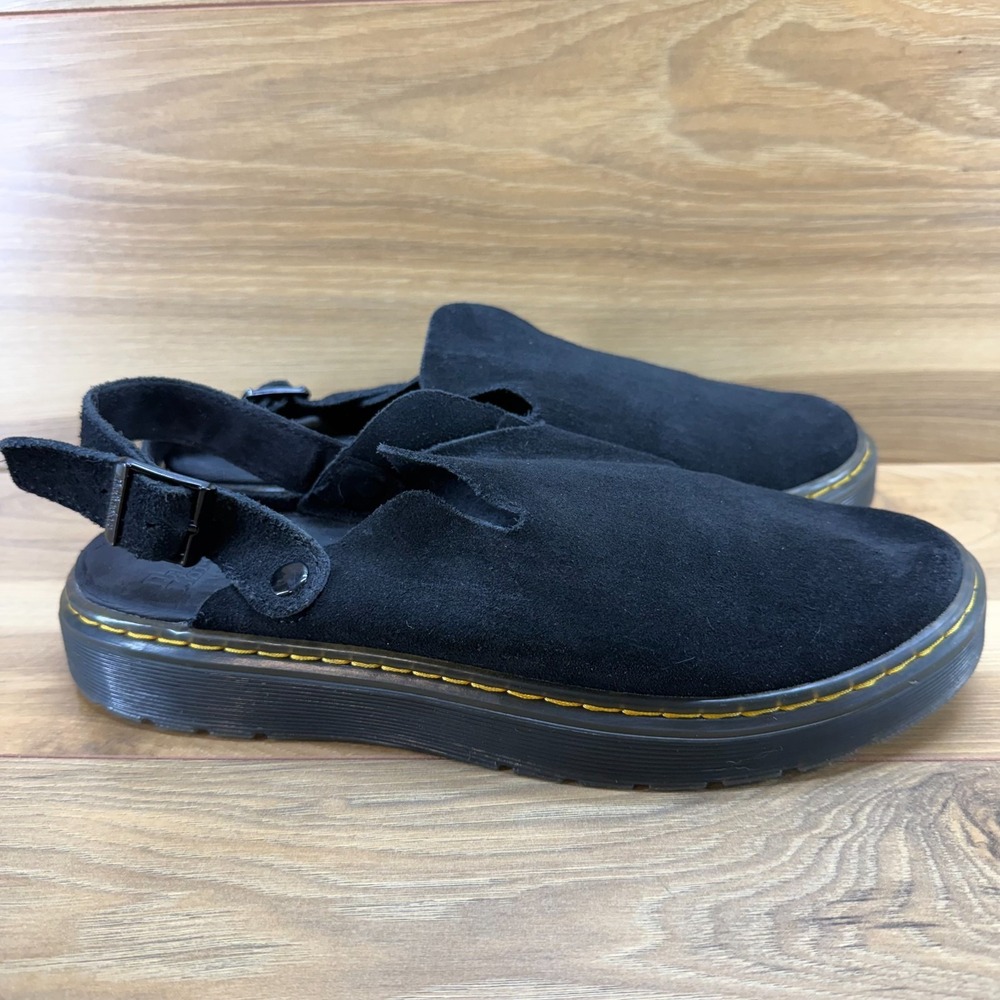 Dr Martens Carlson Clogs Mens 10 Black Suede Slingback Slip On Modern Casual